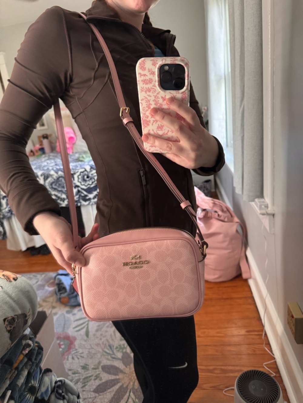 Coach Pink Pebble Leather Signature Crossbody Bag - Mini Jamie Camera Bag
